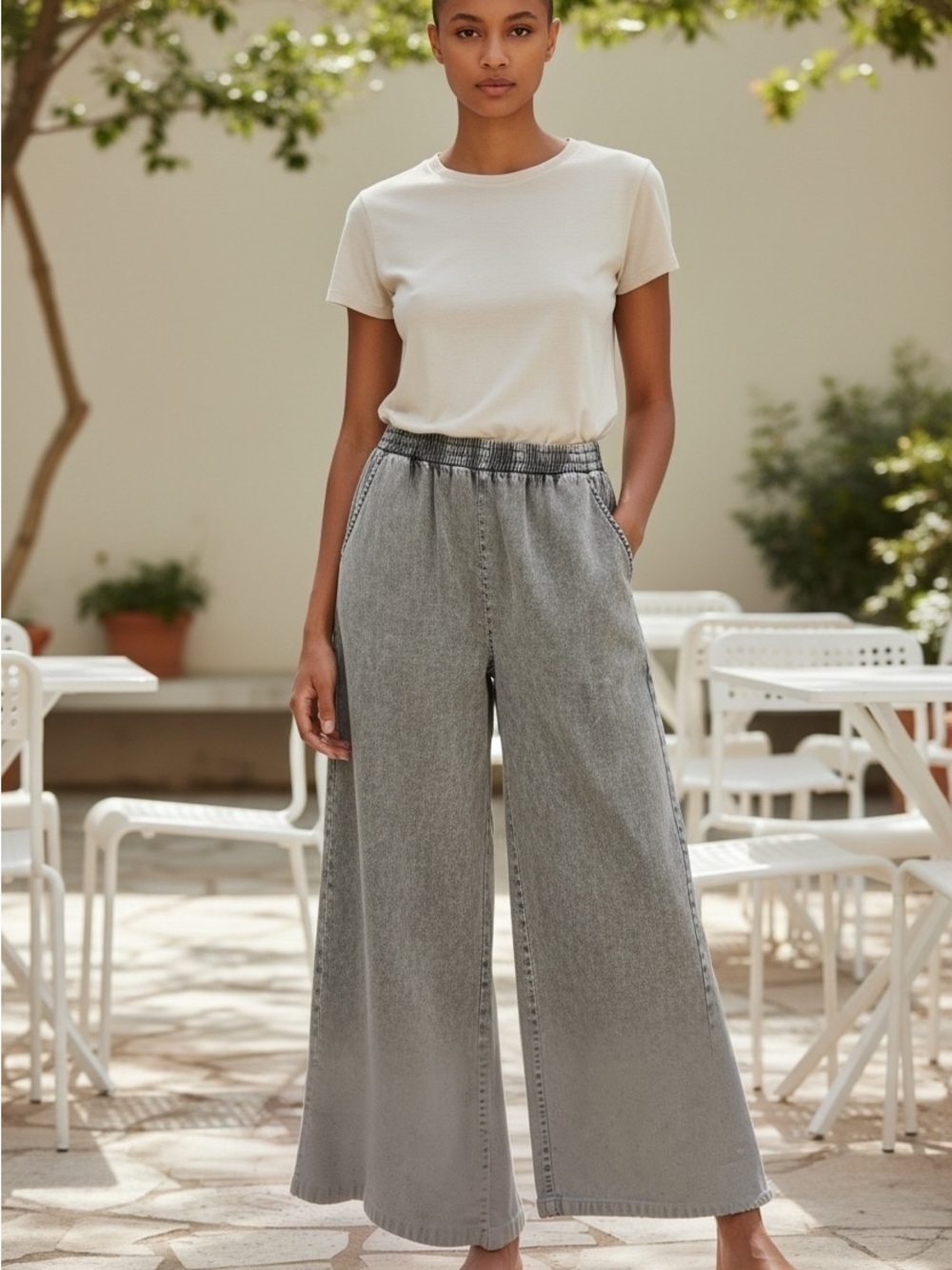 Jane and Delancey Wide Leg Pants in Light Gray